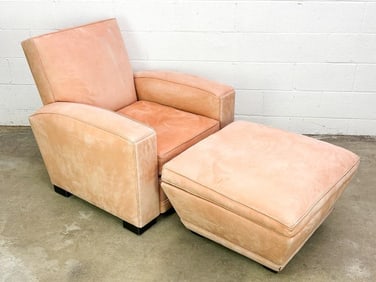 Coral Pink Suede Club Chair and Ottoman