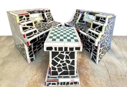 Marlo Bartels Canyon Chess & Checkers Mosaic Tile Chairs & Side Table