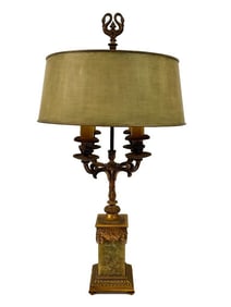 Vintage Bronze and Green Onyx Lamp