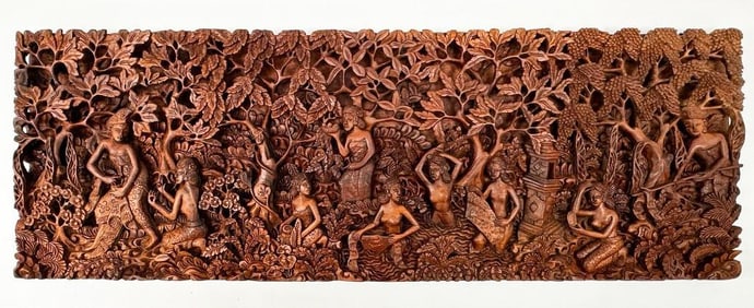 Vintage Indonesian Wooden Relief Carving
