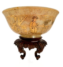 Qianlong Period Jade Bowl with Painted Gilt Scenes