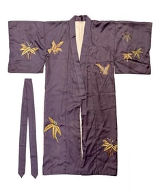 Vintage Embroidered Silk Kimono Robe