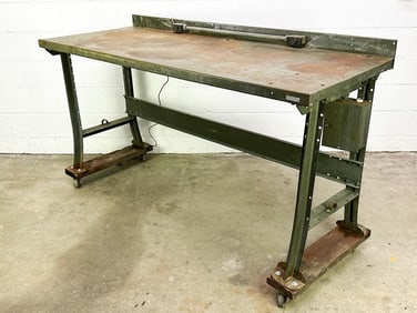 Green Metal Industrial Workbench w/ Outlets on Casters