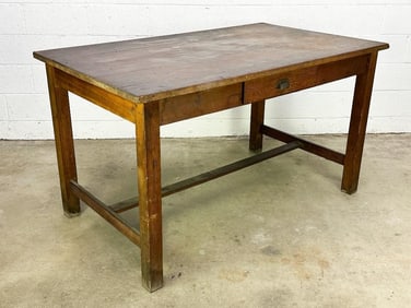 Vintage Wooden Workbench Drafting Table with Drawer