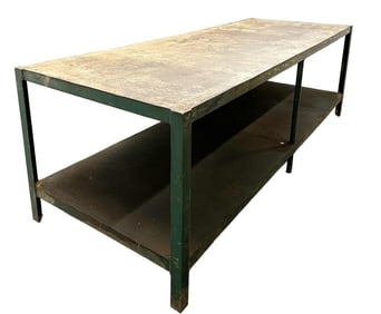 Vintage 8 ft Industrial Metal Workbench Welding Table