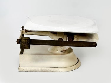 Antique White Enamel Cast Iron Kitchen Scale