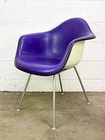 Eames Arm Chair Purple Naugahyde on Parchment Fiberglass on Rare Wall Saver H-Base