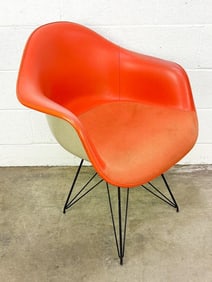 Eames Arm Chair Orange Dash 99 Naugahyde Fabric on Tan Fiberglass on Eiffel Base