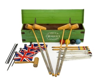 Vintage 25 Pc Jaques of London Croquet Set with Crate