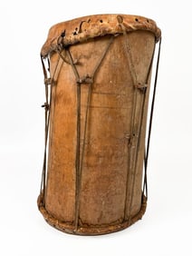 Vintage Wood and Hide Double Headed Log Drum