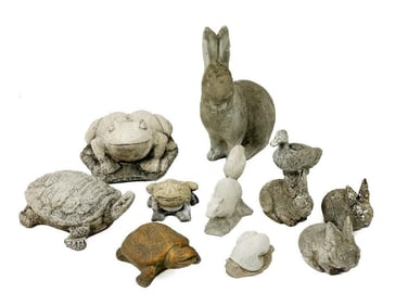 Lot of 11 Vintage Concrete Garden Animal Figure Statues