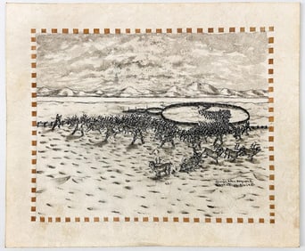 George Twok Aden Ahgupuk (1911-2001) Ink on Hide, Shishmaref, Alaska