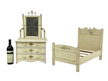 Vintage Hand Painted Doll Vanity and Bed