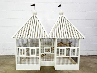 Vintage Wood White Bird Cage with Flags