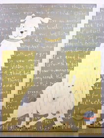 Rebecca Puig (20th Century) Oil on Wood Panel, Dog with Quotes