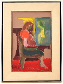 Lorraine Lubner (b. 1926) Oil on Masonite, Untitled Seated Portrait