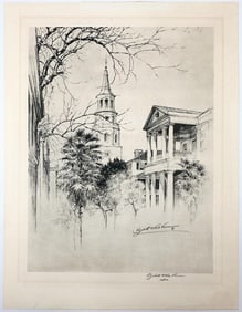 Elizabeth O'Neill Verner (1883-1979) Collotype Print on Paper, St. Michael’s Spire, South Carolina