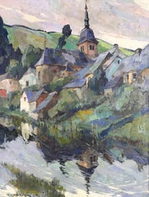 Camille Barthelemy (1890-1961) Oil on Canvas, View of Chassepierre Village in Belgium