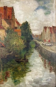 Artist Unknown, Oil on Board, European Village