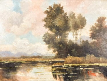 Richard Petri (1824-1857) Oil on Canvas River Landscape, Vecht by Breukelen