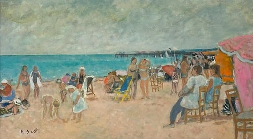Francois Gall (1912-1945) Oil on Canvas, Beach Scene with Children