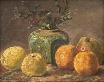 Artist Unknown, Oil on Canvas, Still Life with Fruit and Vase