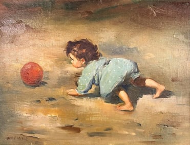 Ben Moshe (b. 1971) Oil on Board, Baby and Ball
