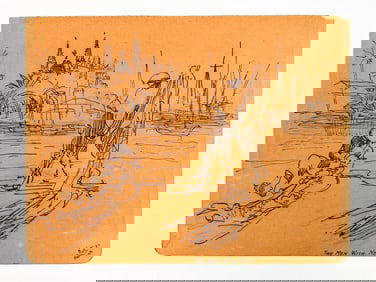Pop (George Overbury) Hart (1868-1933) Ink on Paper, Two Men with Nets Palma