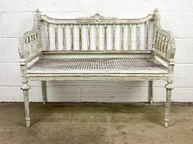 French Carved Bench w/ Cane Seat