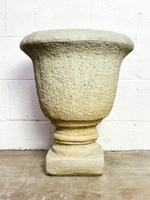 Vintage Weathered Cast Concrete Urn Planter Pot
