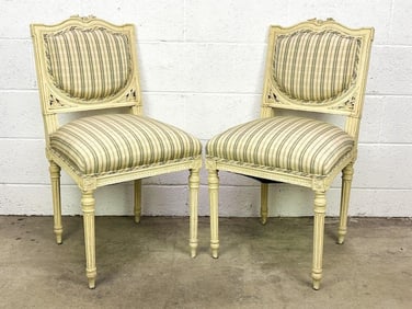 Pair French Louis XVI Upholstered Side Chairs