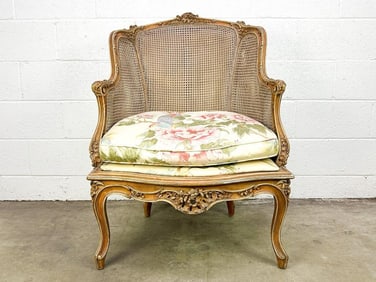 French Louis XV Style Cane Chair w/ Upholstered Seat