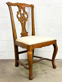 Chippendale Side Chair Upholstered Seat and Marquetry Inlay Wood Design