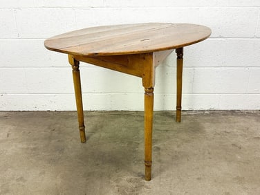 3 Legged Pine Oval Shaped Antique Table w/ Drawer