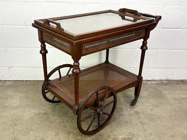Vintage 1970s Tea Cart w/ Glass Tray