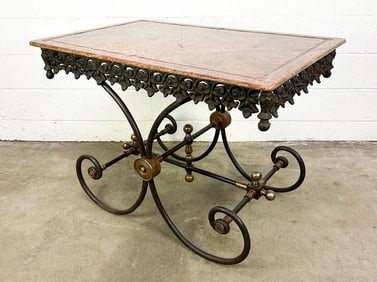 Antique French Style Patisserie Marble Top & Wrought Iron Table