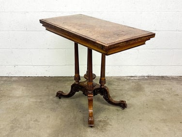 Antique Burlwood Fold Top Game Table
