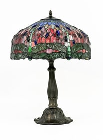 Reproduction Tiffany Style Metal and Resin Table Lamp