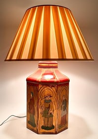 Antique Tole Peinte Tea Canister Table Lamp
