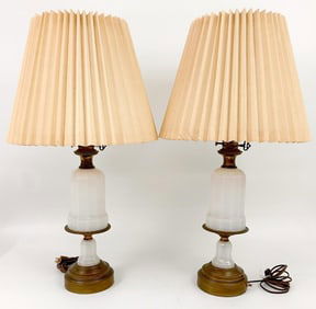 Pair of Glass and Metal Table Lamps w/ Crystal Finials