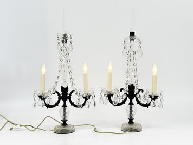 Pair Vintage French Style Crystal Lamps