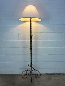 French Wrought Iron Floor Lamp w/ Brass Metal Accent