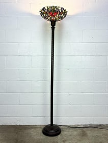 Tiffany Style Floor Lamp w/ Floral Foliage Mosaic Shade