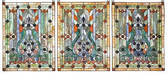 Set of Three Stained Resin Window Panels