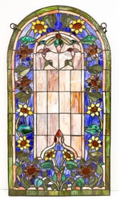 Reproduction Stained Resin Arched Window Panel with Sunflower Motif