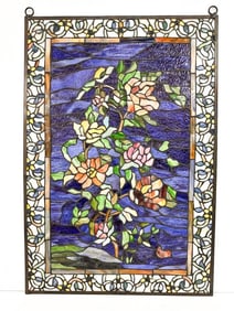 Reproduction Stained Resin Window Panel with Rose Motif