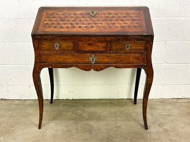 French Louis XV Rosewood Secretary Desk w/ Geometric Inlays