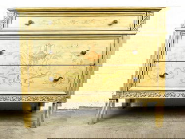 Vintage Italian Commode Style 3 Drawer Dresser w/ Hand Painted Detail