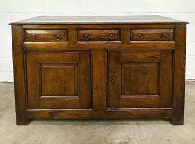 Antique English Oak Cabinet Buffet w/ 3 Drawers