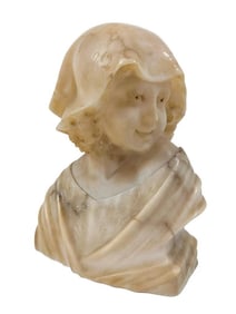 Mario Calastri (20th Century) Alabaster Sculpture, Bust of a Young Woman